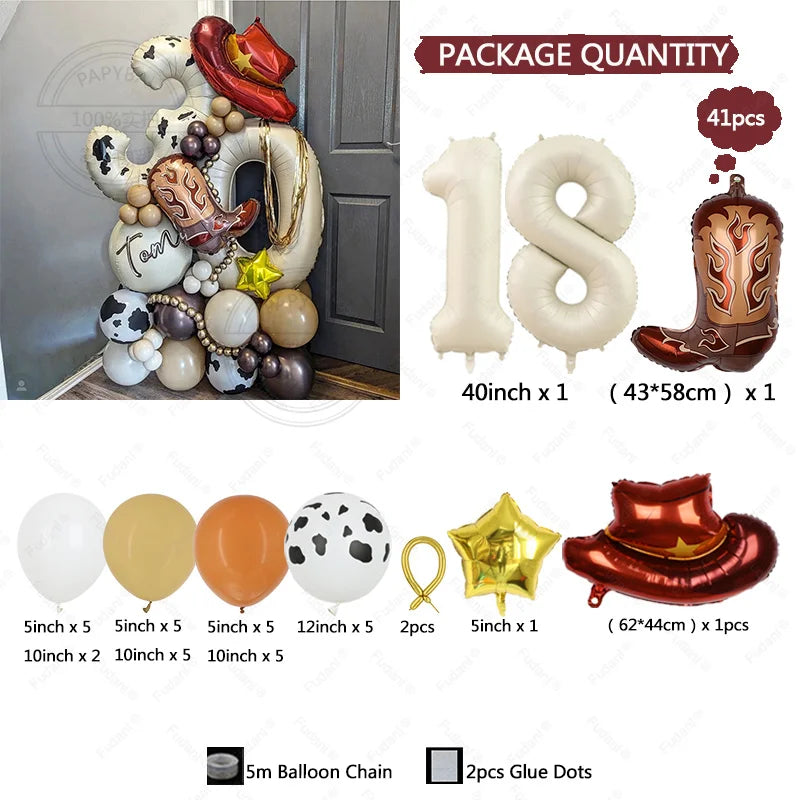 40PCS Cowboy Party Brown Cow Print Latex Balloon Garland Balloon Column Set Cowboy Tribe Theme Kid Birthday Party Decor Supplies