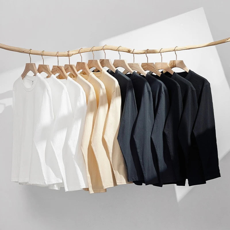 2026 100% Cotton T Shirt Women Autumn Winter Ribbed Causal O-Neck Basic Long Sleeve Harajuku Tops Fashion Loose Versatile Tees