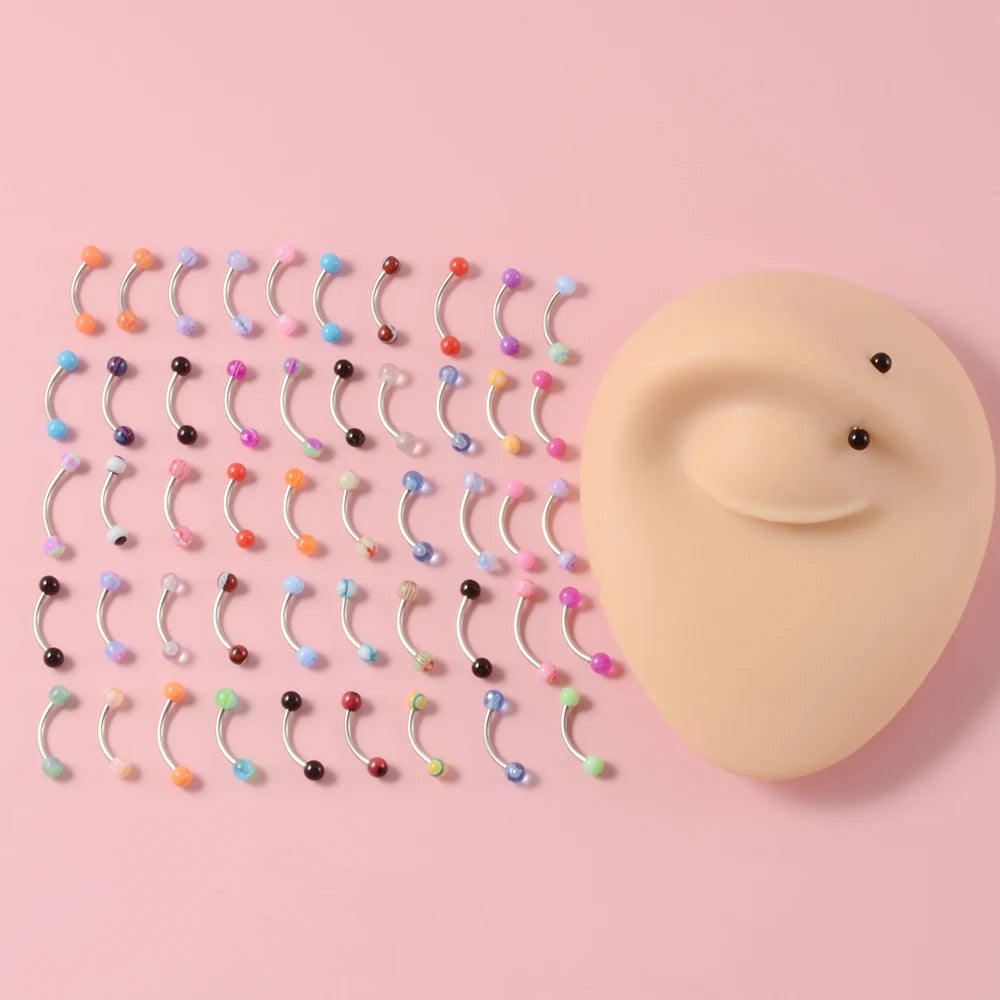 50PCS Colorful Ball Horseshoe Nose Ring Septum Eyebrow Nose Piercing Jewelry Steel Acrylic Nose Lip Ear Daith Helix Earring