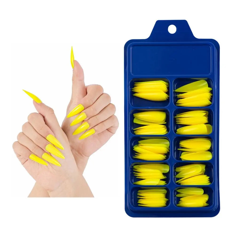 100 PCS/Box Solid Colour False Nail Tips Fake Nails Art Long Stiletto Acrylic Manicure DIY Tools Full Style 20Colors