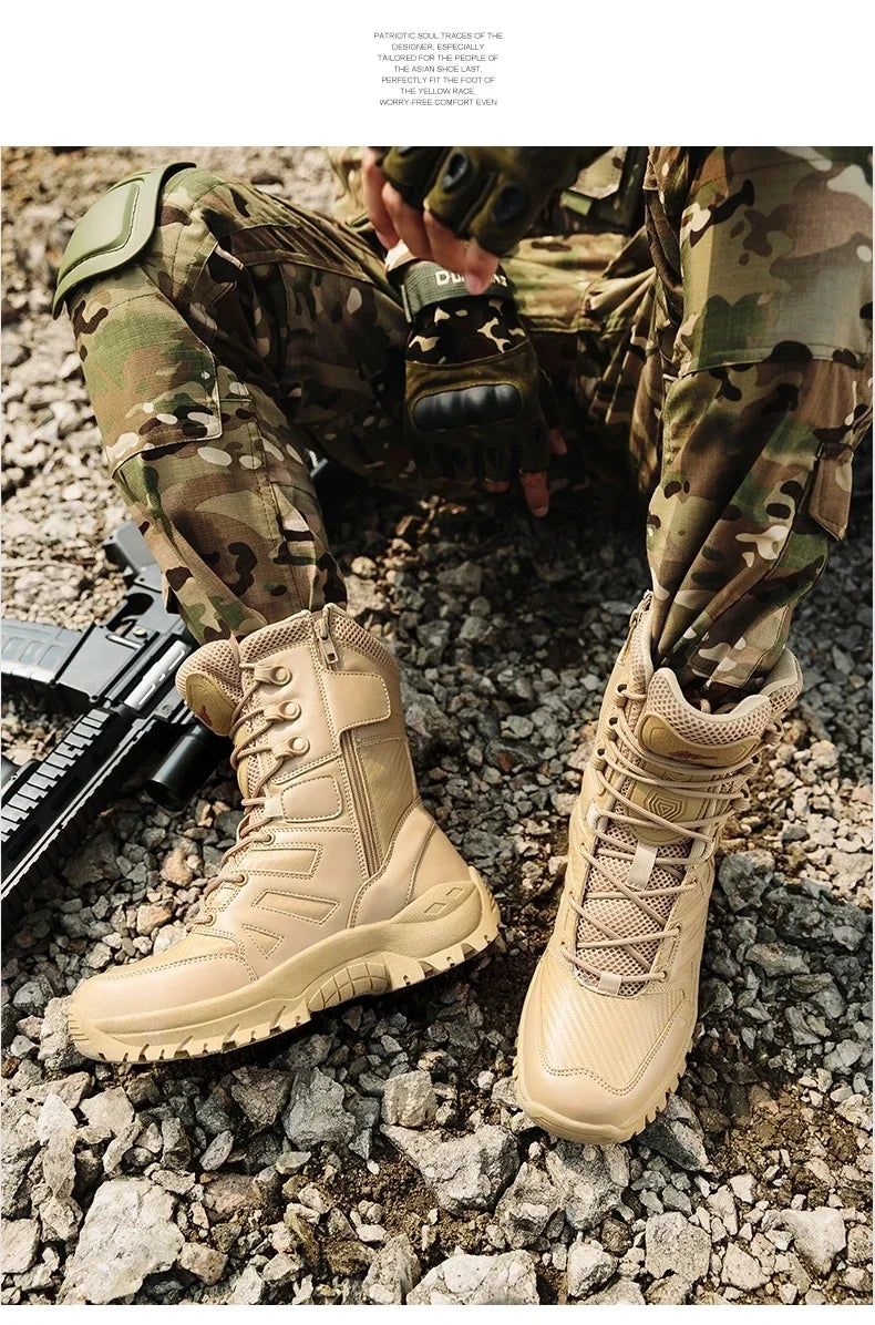 Black Boots Men High-quality Brand High Top Boots Desert Combat Men's Hiking shoe Outdoor Shoes Anti Slip Hiking Ankle Boots