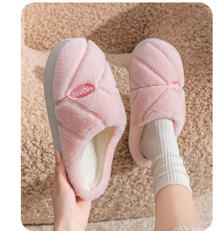 Bedroom Lovers Home Cotton Shoes Winter Unisex Women Men House Slides Toe Wrap Indoor Warm Plush Couple's Non-slip Slippers