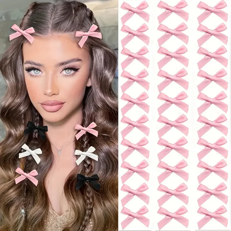 30 Pieces Y2K Style Mini Bow Hair Clip Set - Cute And Sweet Anti Slip Ribbon Hair Clip Suitable For All Hairstyles