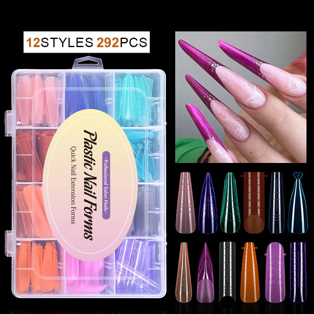 MOWOT 292pcs Color Dual Form Nail Mold Sets Acrylic Nails Extension Quick Building Gel Mold Reusable False Nail Tips Nail Forms