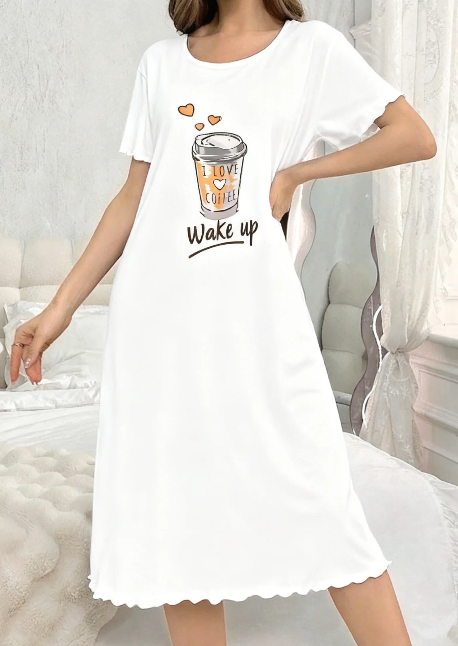 Single-Piece All-Season Nightgown, Simple, Comfortable, Fashionable Printed Short-Sleeved Long Nightgown That Can Be Worn Outside as a Home Robe