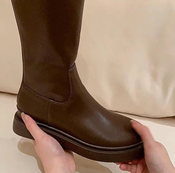 Women's Long Boots Round Toe Winter 2025 Ladies Knee High Shaft Shoes Large Size Warm Spring Autumn Y2k Trend Pu Hot Work Sale