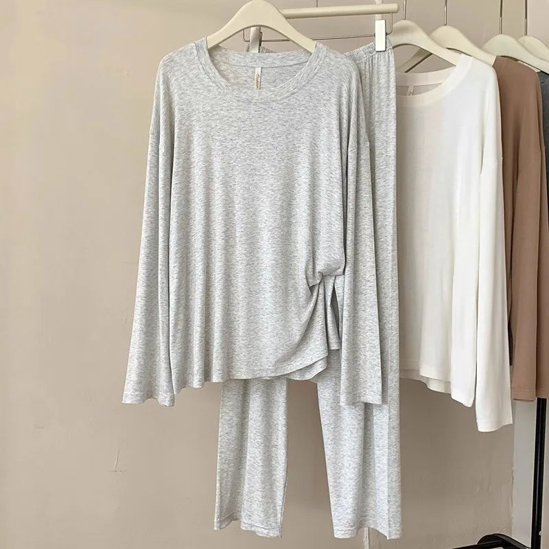 Korean Cotton Woman Pajamas Set New Comfortable Long Sleeve Top Trousers Sets Spring Autumn Night Wear Suit Women's Home Clothes