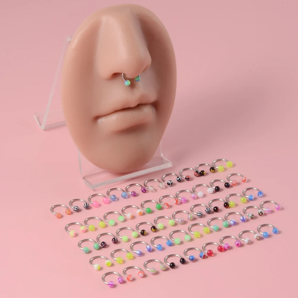 50PCS Colorful Ball Horseshoe Nose Ring Septum Eyebrow Nose Piercing Jewelry Steel Acrylic Nose Lip Ear Daith Helix Earring