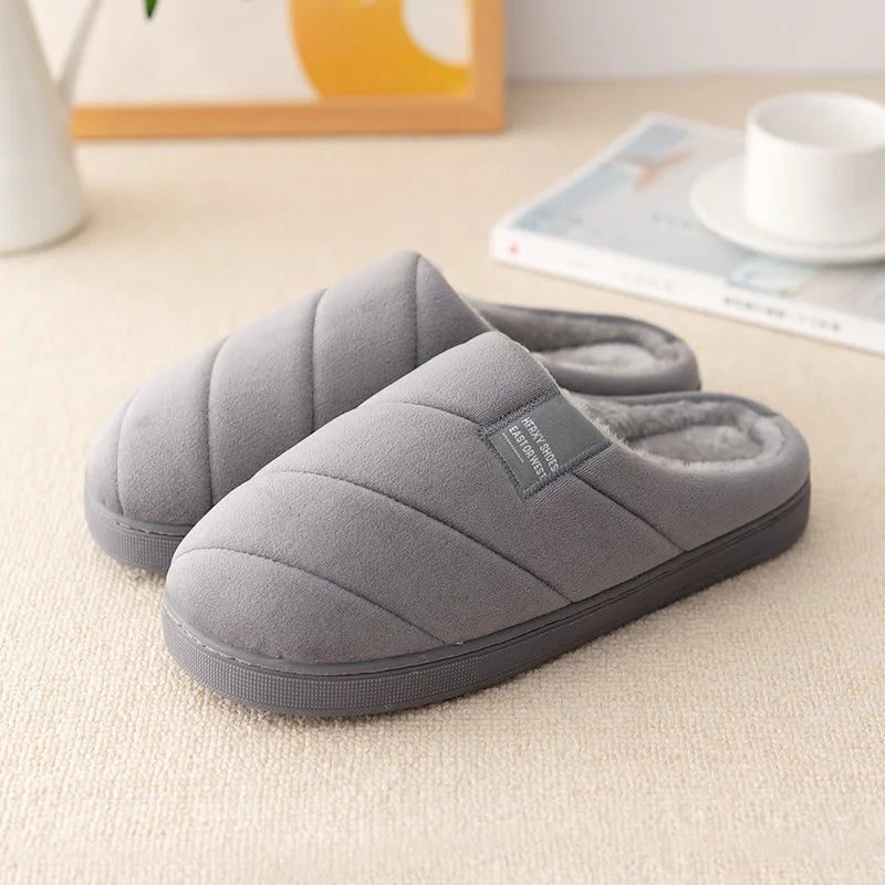 Men's and women's indoor plush warm cotton shoes thick bottom non-slip waterproof slippers winter indoor couple bedroom slippers