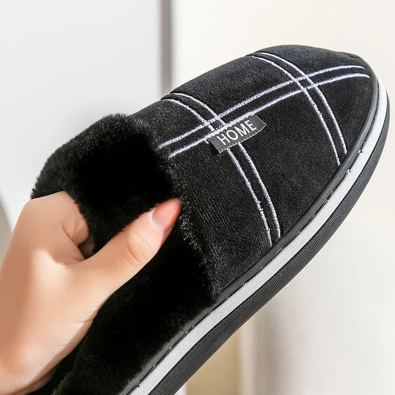 House Slippers for men Warm Memory Foam Soft Cushion Living Room Non Slip Indoor Comfortable Male Winter Bedroom Shoes Home ﻿
