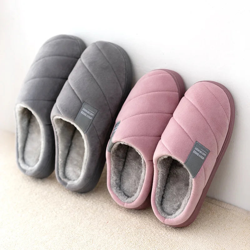 Men's and women's indoor plush warm cotton shoes thick bottom non-slip waterproof slippers winter indoor couple bedroom slippers