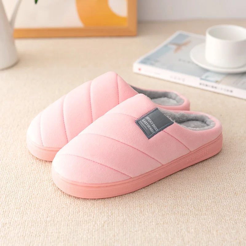 Men's and women's indoor plush warm cotton shoes thick bottom non-slip waterproof slippers winter indoor couple bedroom slippers