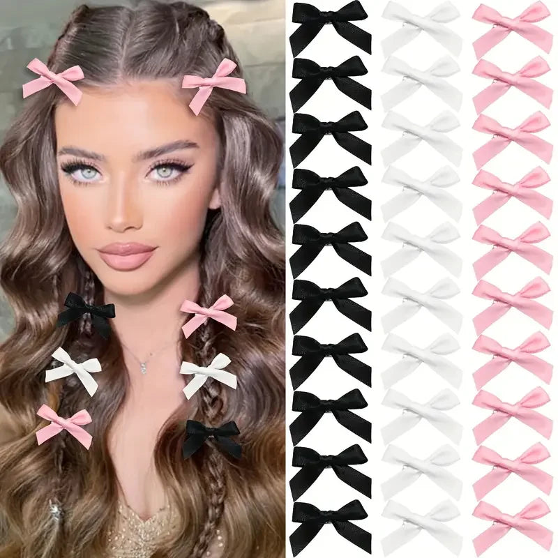30 Pieces Y2K Style Mini Bow Hair Clip Set - Cute And Sweet Anti Slip Ribbon Hair Clip Suitable For All Hairstyles