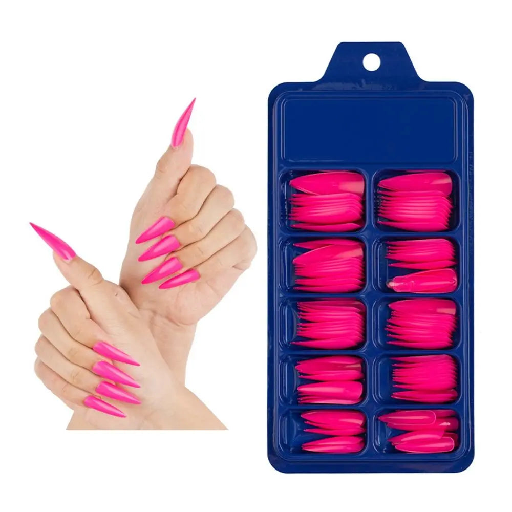 100 PCS/Box Solid Colour False Nail Tips Fake Nails Art Long Stiletto Acrylic Manicure DIY Tools Full Style 20Colors
