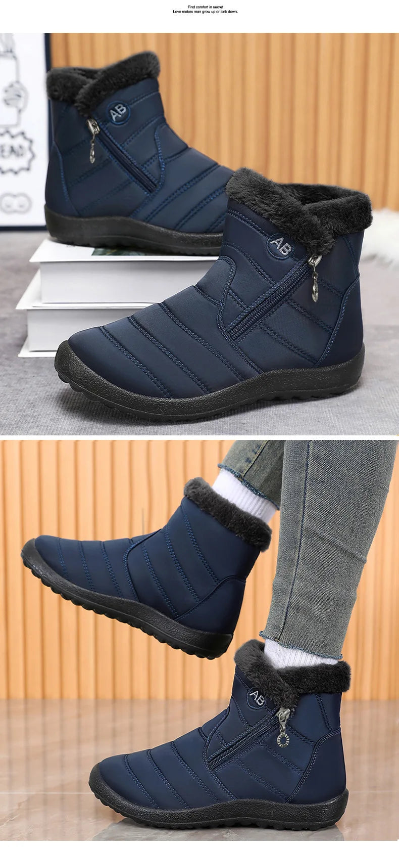 Women's Boots Women's Ankle Boots With Fur Winter Shoes Women Low Heels Winter Boots Snow Waterproof Botas Mujer Winter Footwear
