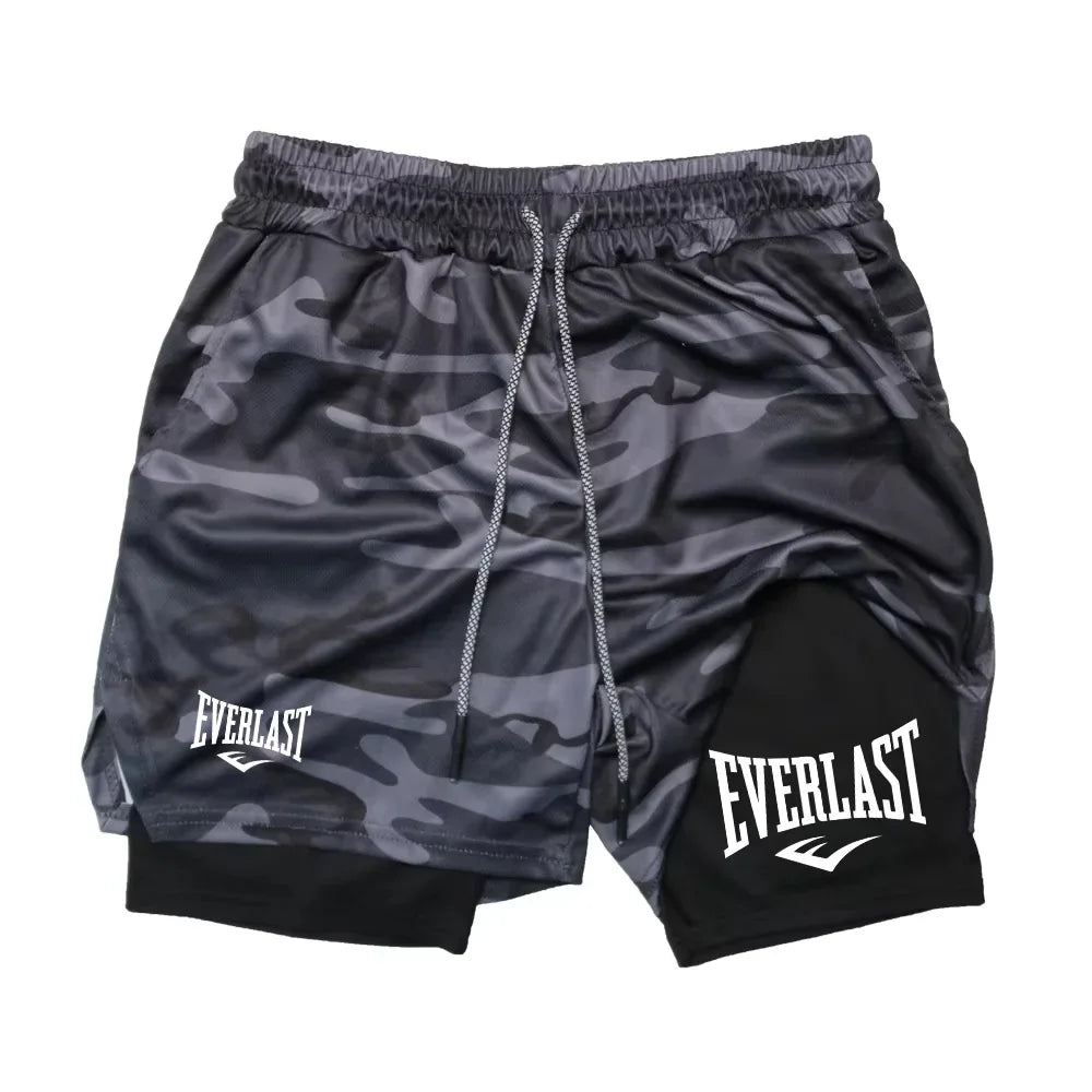 Men Running Shorts  Double-deck Sport Shorts Sportswear Gym Fitness Short Pants Training Jogging Bottom Men's Clothing