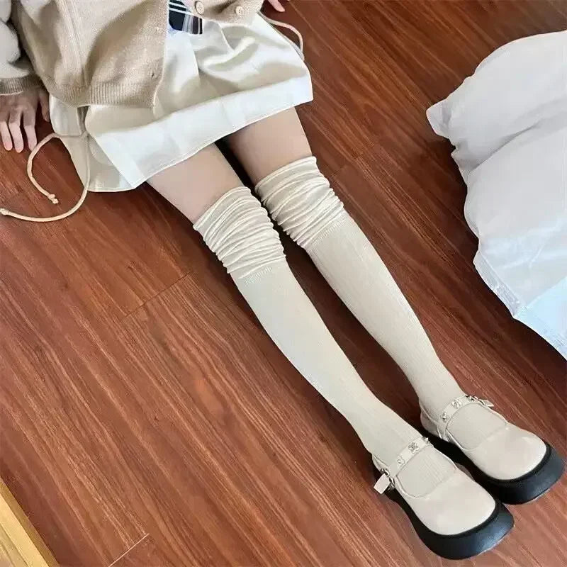 2pairs Women's Knee-length Socks Ladies Thigh-length SocksWarm Knitted Boot Socks Leg Warmers Japan JK Cotton Thigh High Bottoms