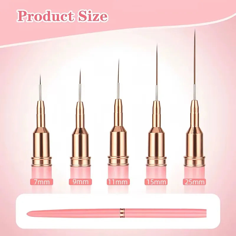 5pcs Nail Art Liner Brush Set UV Gel Nail Brushes Kits French Stripe Line Painting Drawing Flower Pen Professional Manicure Tool