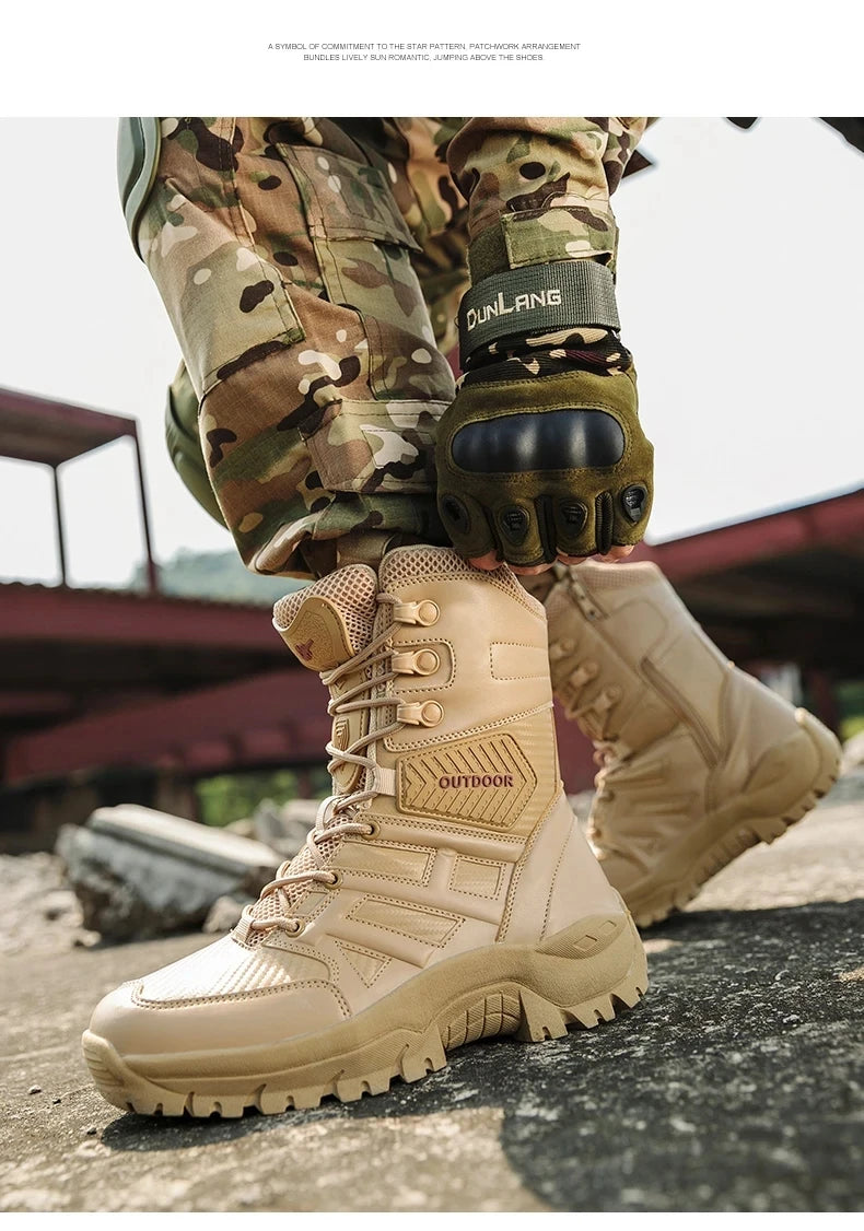 Black Boots Men High-quality Brand High Top Boots Desert Combat Men's Hiking shoe Outdoor Shoes Anti Slip Hiking Ankle Boots