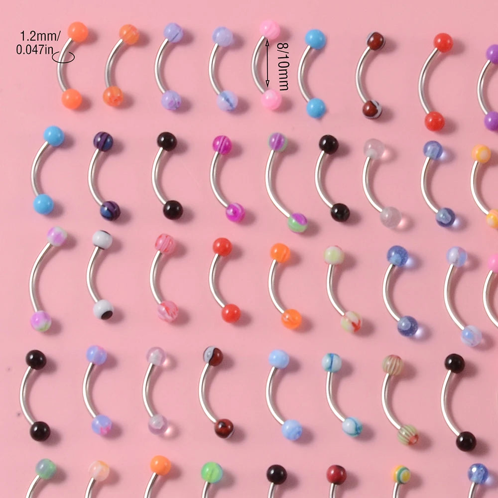 50PCS Colorful Ball Horseshoe Nose Ring Septum Eyebrow Nose Piercing Jewelry Steel Acrylic Nose Lip Ear Daith Helix Earring