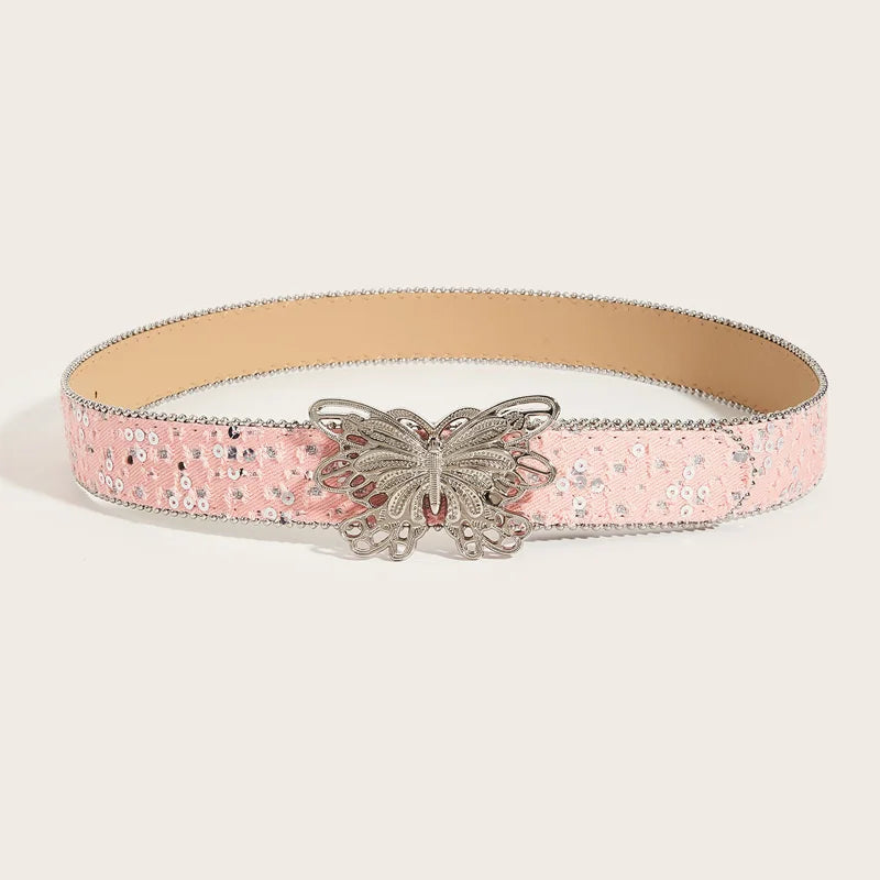 Y2K Butterfly Leather Belt For Women Pink Waistband Punk Waistband Retro Bride Decoration Gothic Accessories Dress Jeans Belt
