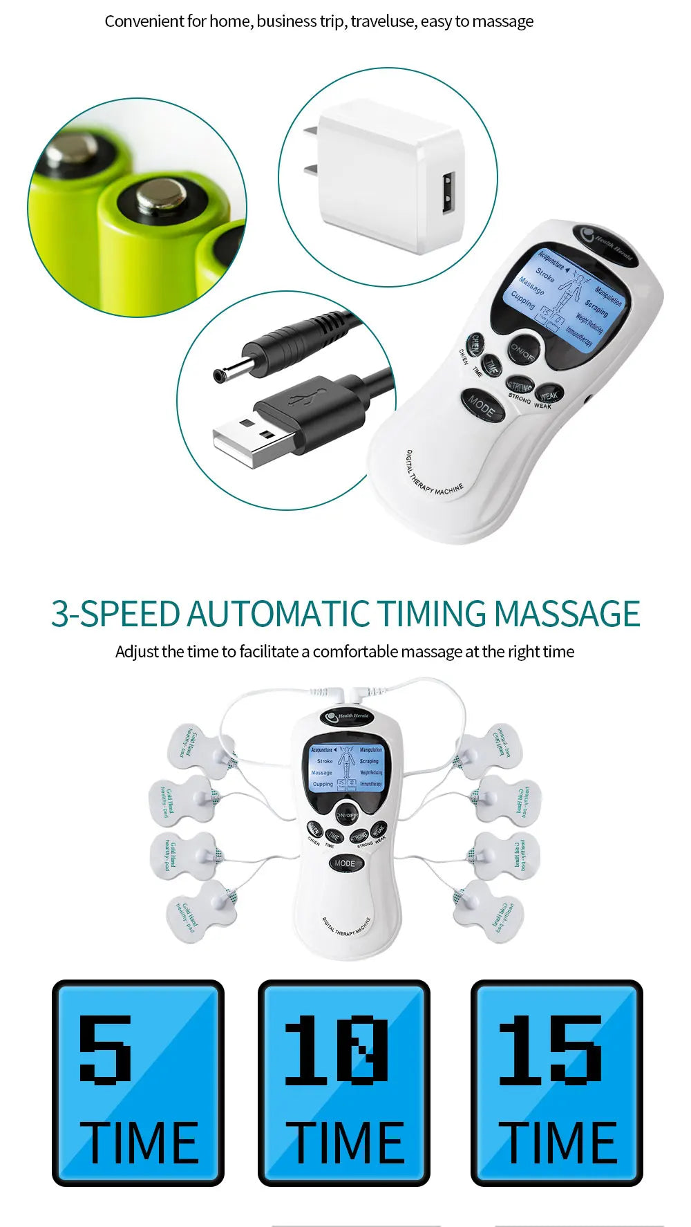 Electric Massage Instrument EMS Tense Machine Pulse Massager Tens Acupuncture Electrical Muscle Stimulator for Neck Back Body