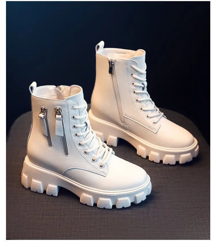 Booties 2025 New Korean Style Fleece-Lined Autumn Winter High-Top Cotton Shoes Women's Boots High Heel Mid-Calf Bootsins