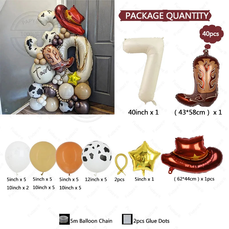 40PCS Cowboy Party Brown Cow Print Latex Balloon Garland Balloon Column Set Cowboy Tribe Theme Kid Birthday Party Decor Supplies