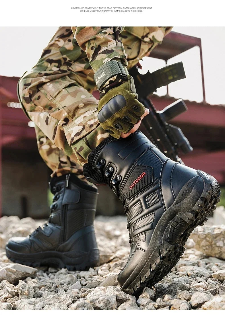 Black Boots Men High-quality Brand High Top Boots Desert Combat Men's Hiking shoe Outdoor Shoes Anti Slip Hiking Ankle Boots