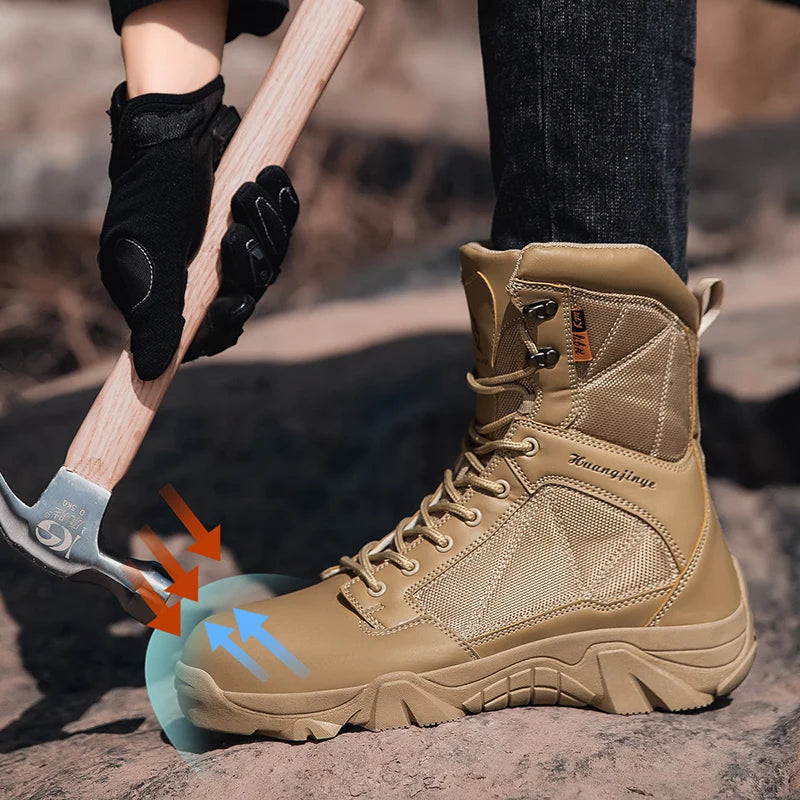 High-Top Anti-Smashing Work Boots Outdoor Waterproof Safety Shoes Steel Toe Non Slip Men's Boots Fashion Protective Men Shoes