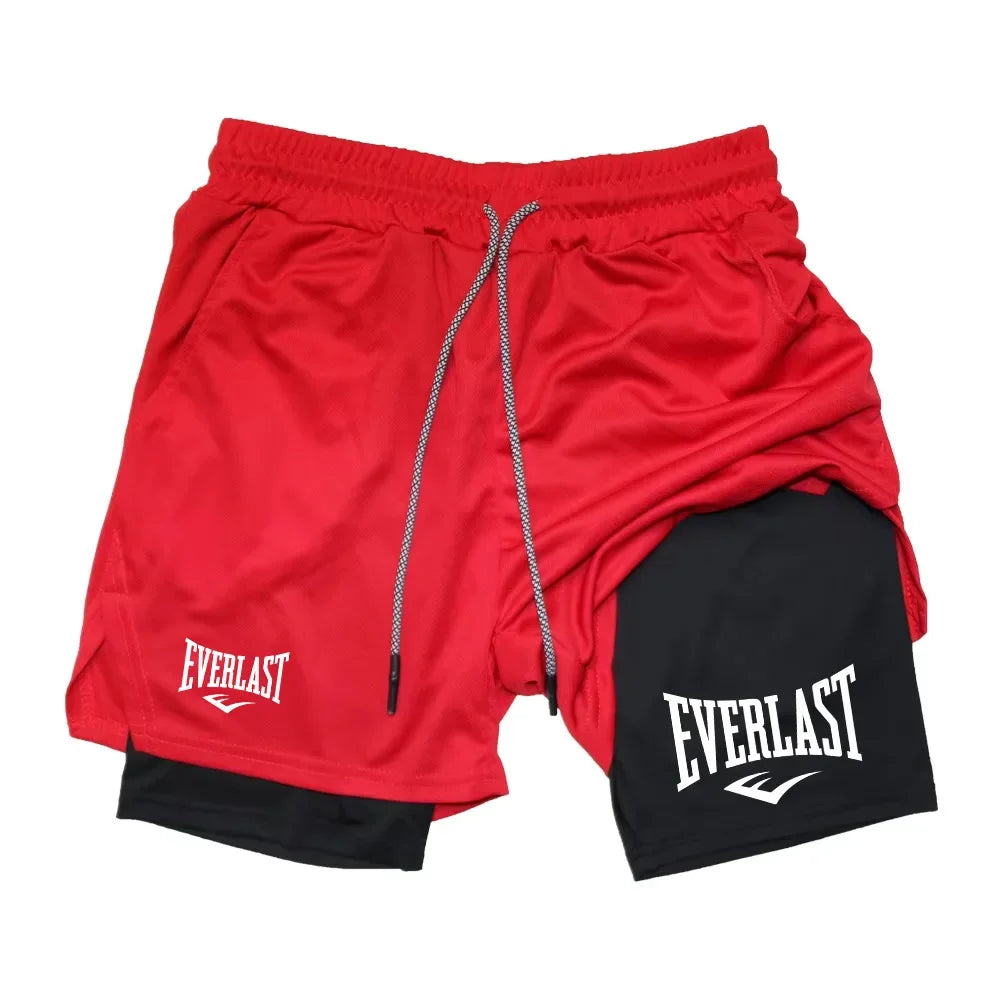 Men Running Shorts  Double-deck Sport Shorts Sportswear Gym Fitness Short Pants Training Jogging Bottom Men's Clothing