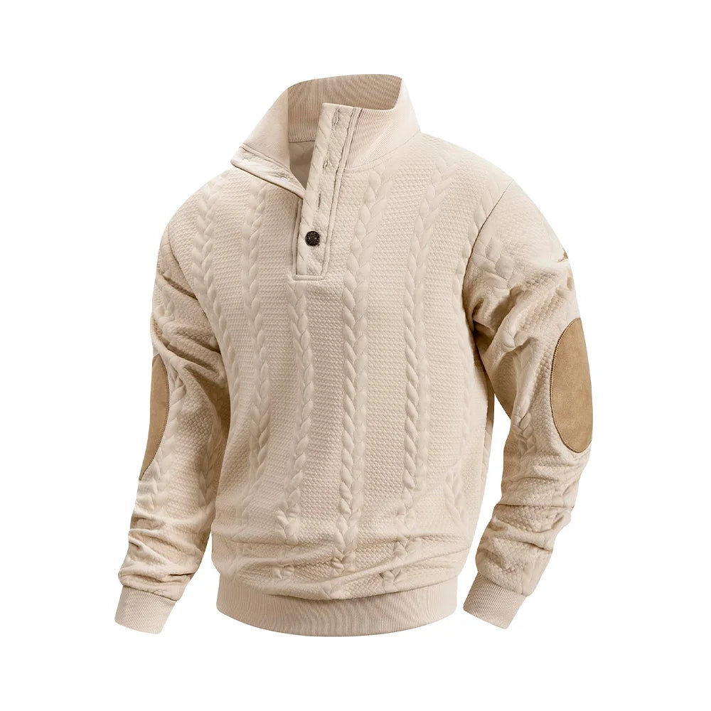Men’s Knitted Jacquard Sweaters Button Stand-up Collar Warm Pullover Sweaters Outdoor Casual Men's Long-sleeved Sweatshirt