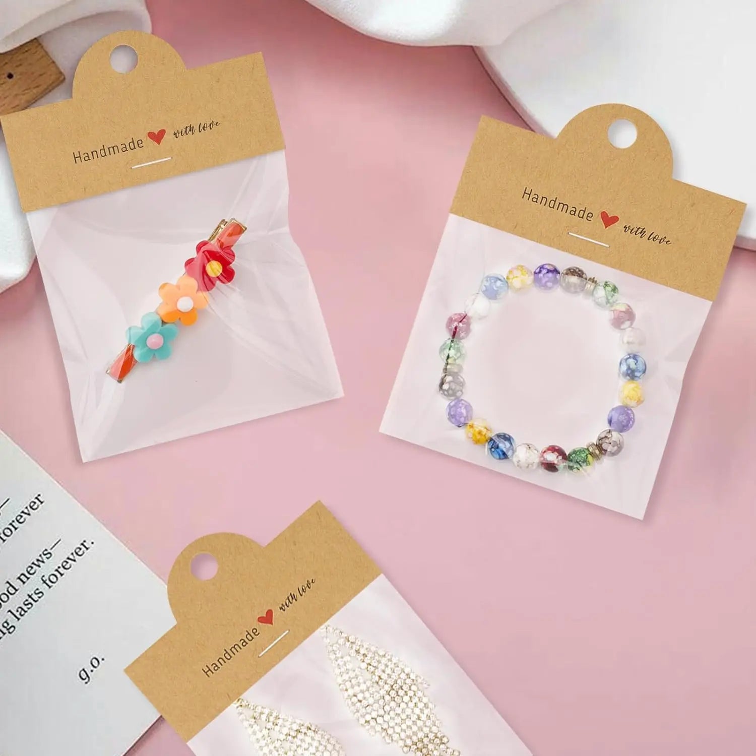 100Pcs Jewelry Package Bags,including 50bags and 50cards, jewelry display clear bags,bracelets,earrings,craft packaging sets