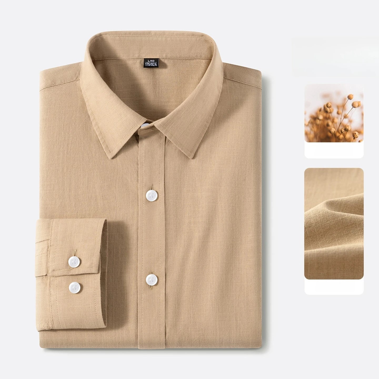 Premium Linen Long-Staple Cotton Shirt Men's Casual Long Sleeve Solid Color Breathable Slim Fit Business Social Blouse Tops