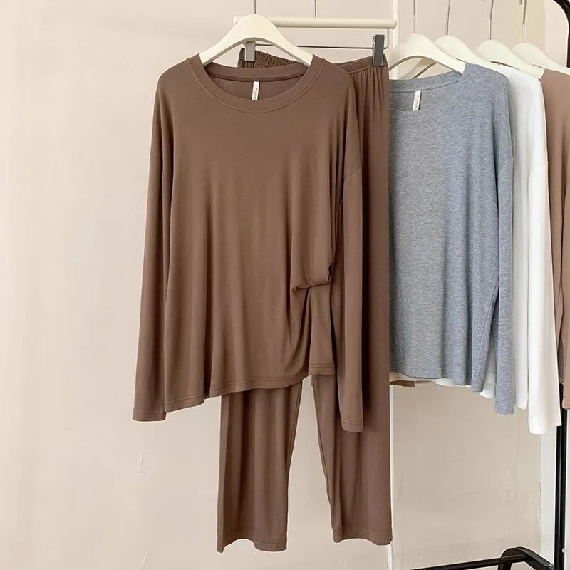 Korean Cotton Woman Pajamas Set New Comfortable Long Sleeve Top Trousers Sets Spring Autumn Night Wear Suit Women's Home Clothes