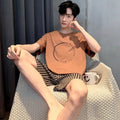 Men’s Pajamas Summer Short Sleeve Thin Loose Comfortable Casual Loungewear Set 2 Piece Set Casual Simple Sleepwear Homewear