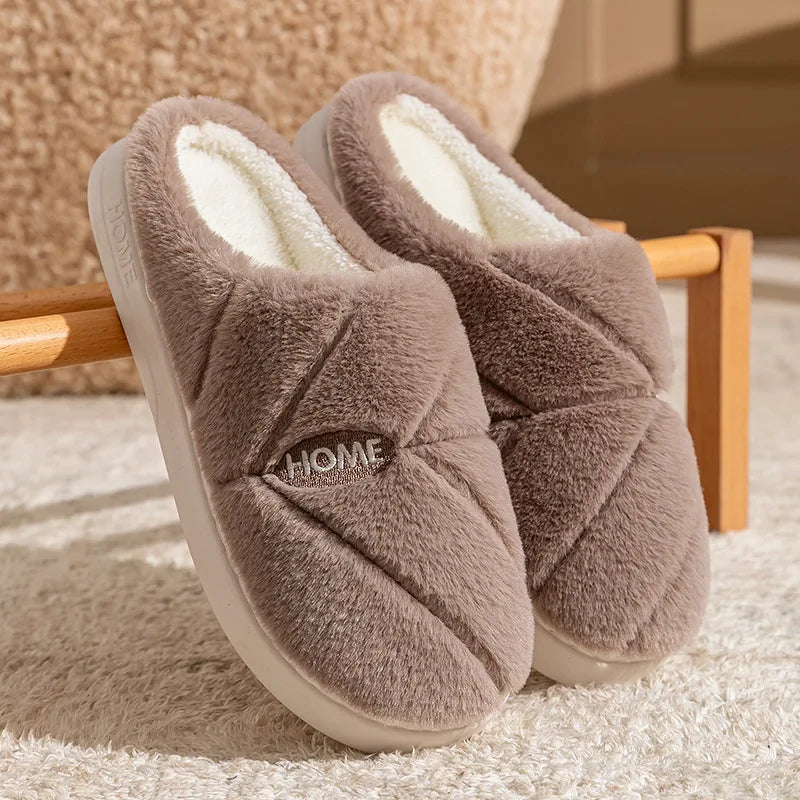 Bedroom Lovers Home Cotton Shoes Winter Unisex Women Men House Slides Toe Wrap Indoor Warm Plush Couple's Non-slip Slippers
