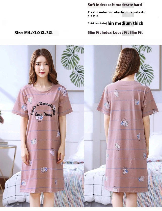 Short-Sleeved Nightgown Ladies Dress Nightgown Female Students Homewear in the Long Skirt Autumn Winter Sexy Sweet Cute Dress