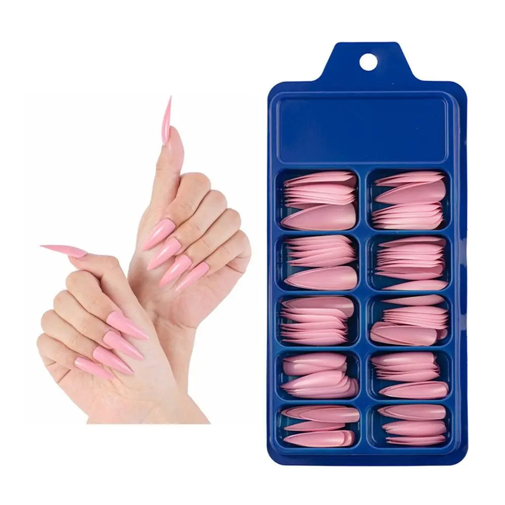 100 PCS/Box Solid Colour False Nail Tips Fake Nails Art Long Stiletto Acrylic Manicure DIY Tools Full Style 20Colors
