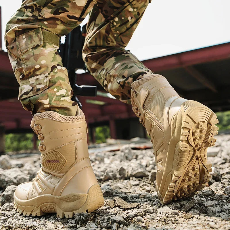 Black Boots Men High-quality Brand High Top Boots Desert Combat Men's Hiking shoe Outdoor Shoes Anti Slip Hiking Ankle Boots
