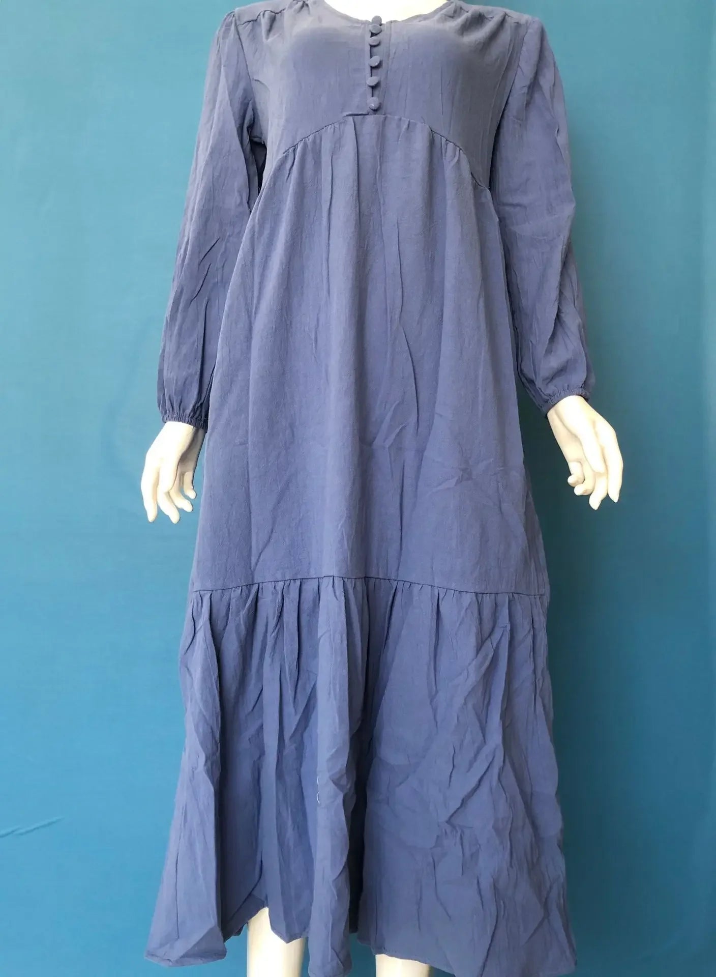 New Cotton Linen Retro Large Hem Long Dresses Casual Long Sleeved For Women Fashion Solid Color Single Breasted Skirt Spring