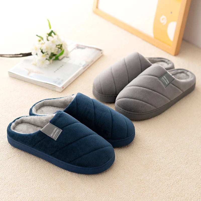 Men's and women's indoor plush warm cotton shoes thick bottom non-slip waterproof slippers winter indoor couple bedroom slippers