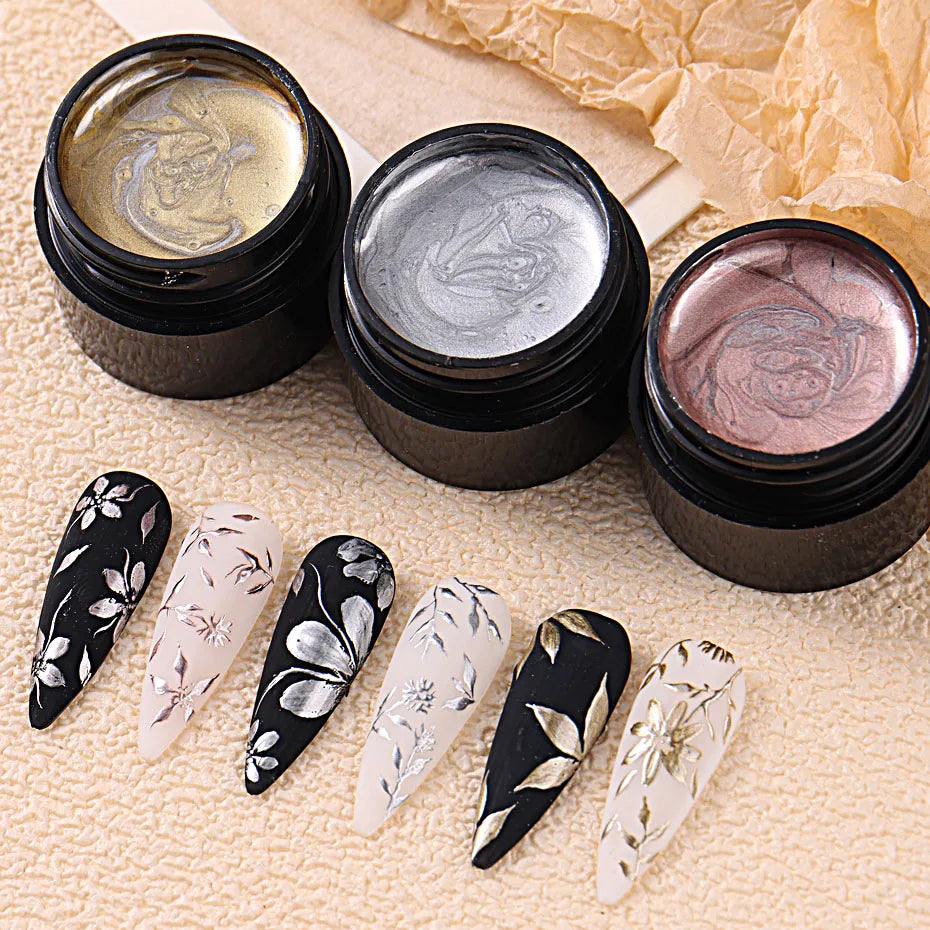 5mlGold Silver Metallic Chrome 3D Painting Gel Polish Super Bright Rose Gold Mirror Metal Gel Drawing UV/LED  Semi Permanent Gel