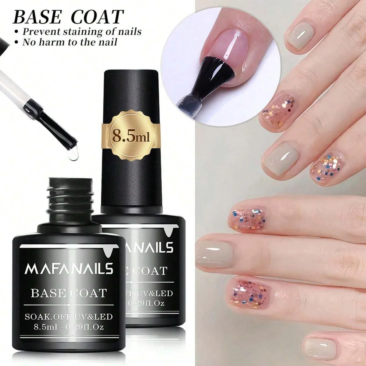 2pcs 8.5ml No Wipe Gel Top Coat And Base Coat Set Soak Off LED Clear Gel Base Top Gel Long Lasting Gel Polish Base &Top Coat Gel