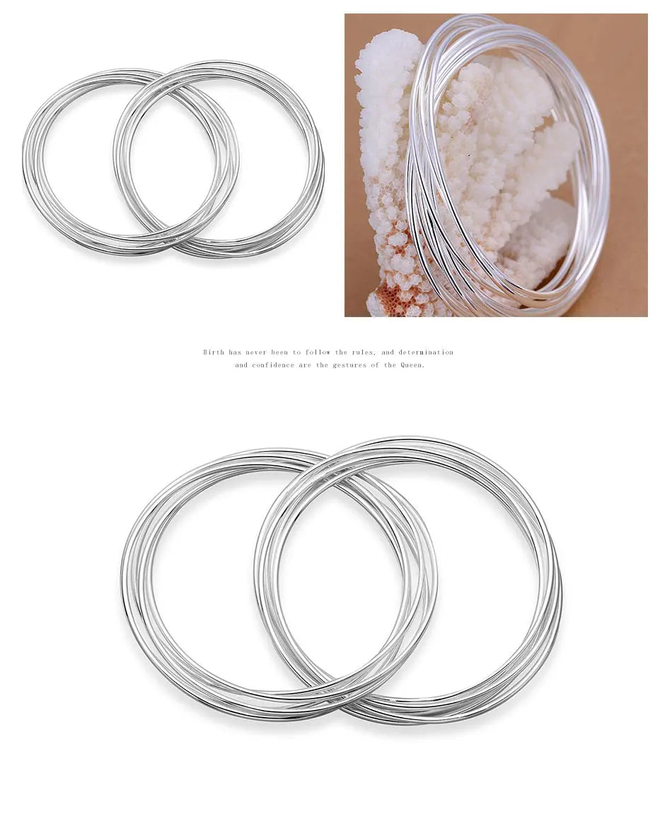 Aravant 925 Silver 10 Circle Triple Ring Bangle For Men Women Fashion Jewelry