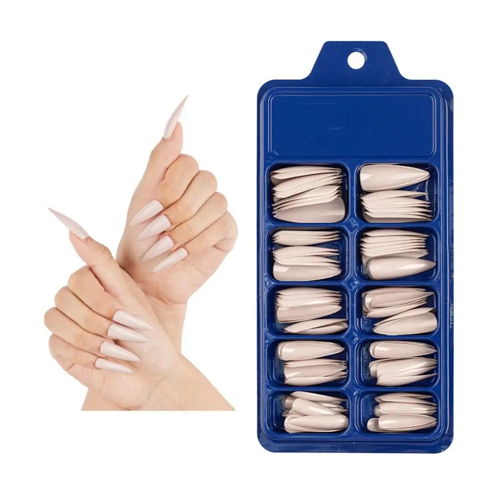 100 PCS/Box Solid Colour False Nail Tips Fake Nails Art Long Stiletto Acrylic Manicure DIY Tools Full Style 20Colors