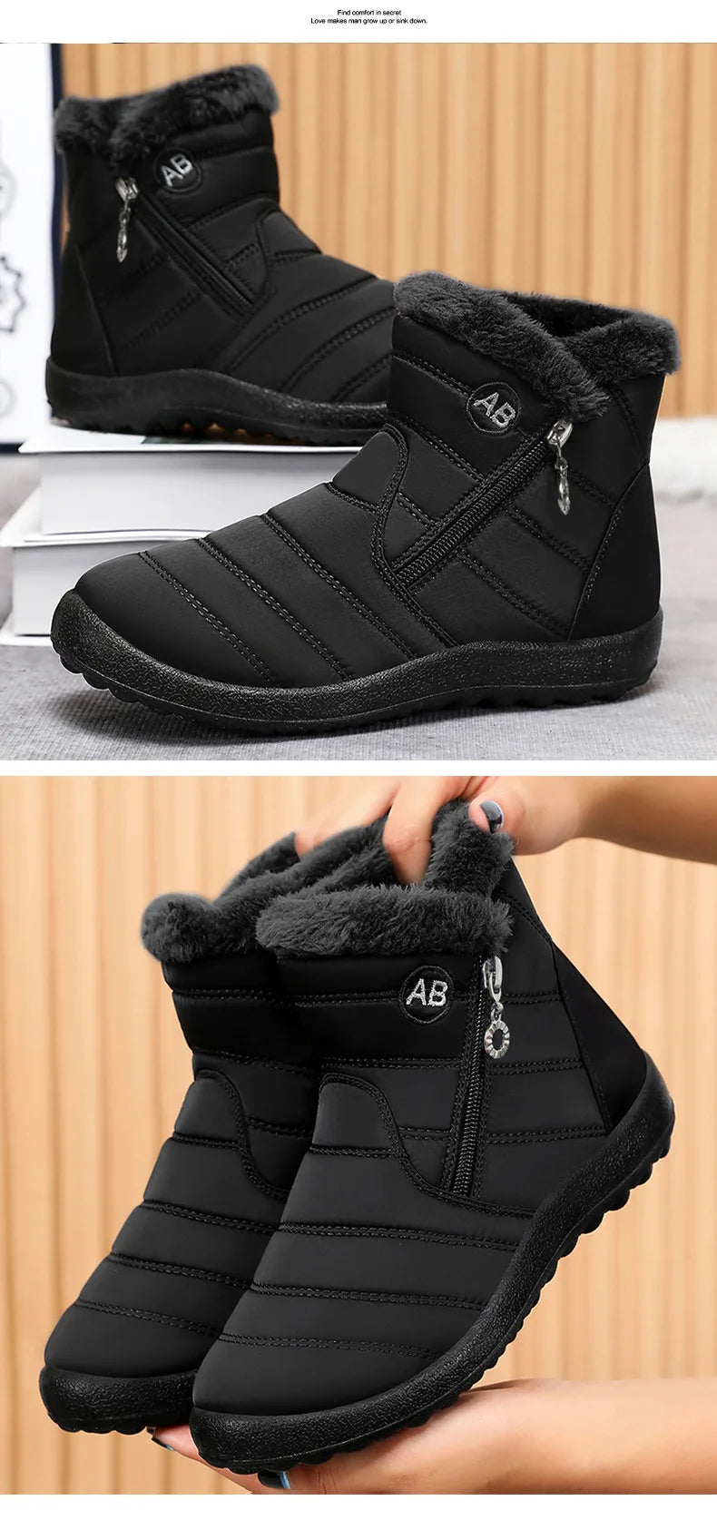 Women's Boots Women's Ankle Boots With Fur Winter Shoes Women Low Heels Winter Boots Snow Waterproof Botas Mujer Winter Footwear