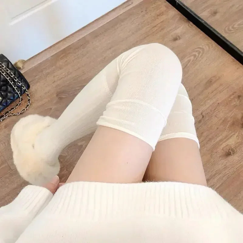 2pairs Women's Knee-length Socks Ladies Thigh-length SocksWarm Knitted Boot Socks Leg Warmers Japan JK Cotton Thigh High Bottoms