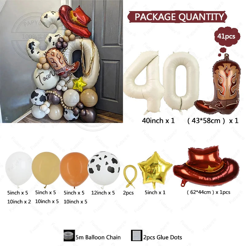40PCS Cowboy Party Brown Cow Print Latex Balloon Garland Balloon Column Set Cowboy Tribe Theme Kid Birthday Party Decor Supplies