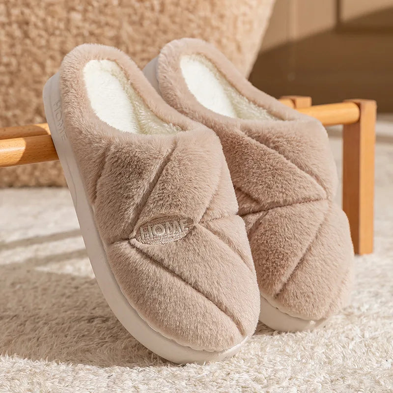 Bedroom Lovers Home Cotton Shoes Winter Unisex Women Men House Slides Toe Wrap Indoor Warm Plush Couple's Non-slip Slippers
